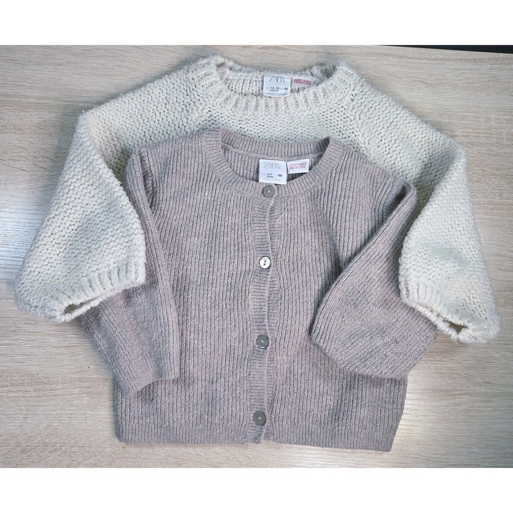 Zara Baby Knit Sweater Bundle 12-18M Neutral Chunky Cardigan Pullover Set
